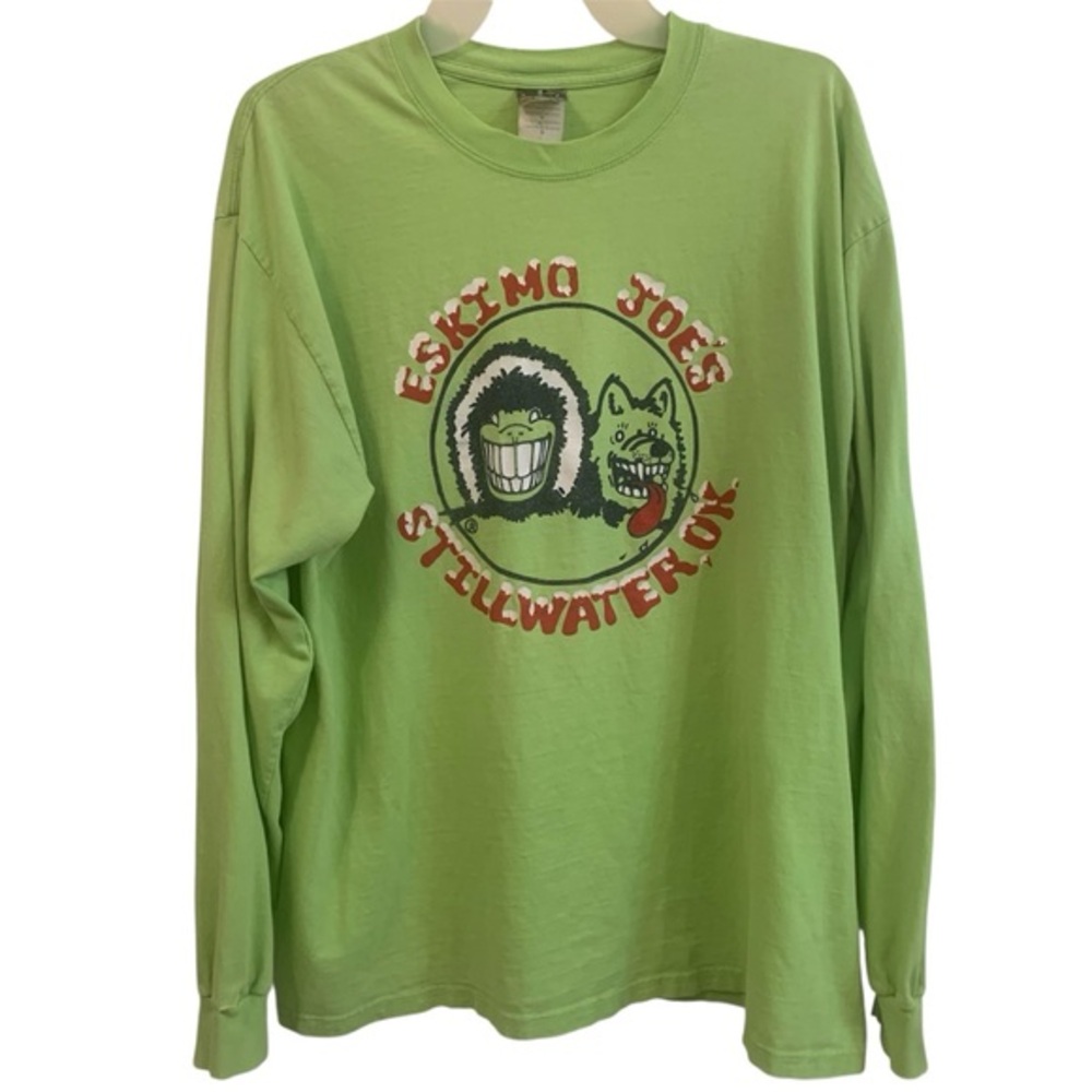 Eskimo Joe's Stillwater Lime Green Long Sleeve Graphic Tee Vintage Sz Lg Beefy